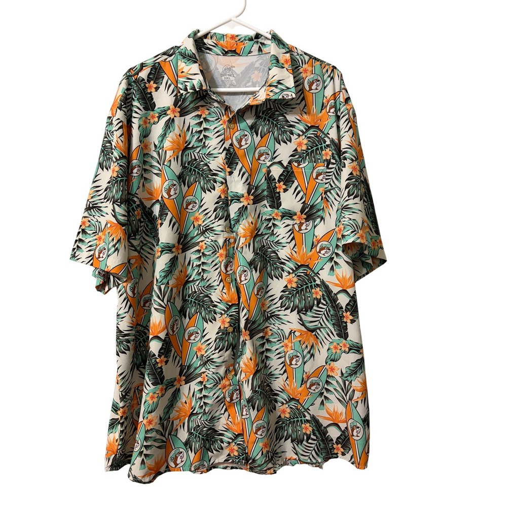 Buc-ee's Mens 3XL Tropical Surfboard Beaver Print Button Down Shirt Short Sleeve
